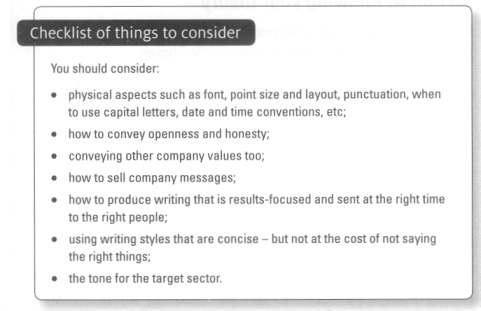 Checklist of things to consider