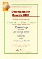 Certificate for Documentation Awards 2000 Class B User Guides